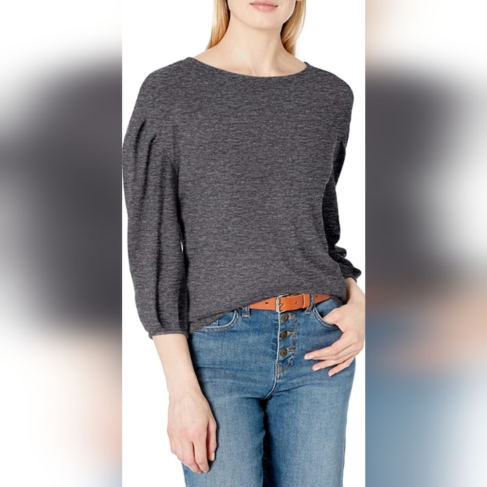 Daily Ritual Women's Loose Cozy Drop Shoulder 3/4 Sleeve Size Small Black Marl